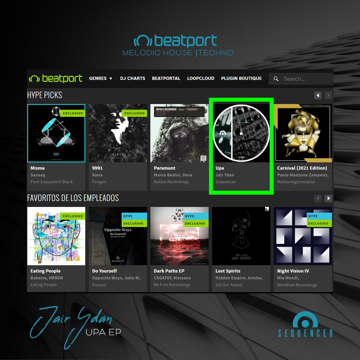 SequencerLabel's tweet image. 🚨 SEGUIMOS CON GRANDES NOTICIAS🚨
Nuevamente Beatport destacando en sus Hype Picks a Sequencer Label con nuestro mas reciente lanzamiento 🚀  de esta semana 🔥

🎙 Jair Ydan - Upa "EP" 💽
Obtén tu copia en Beatport aquí 👇
beatport.com/release/upa/32…