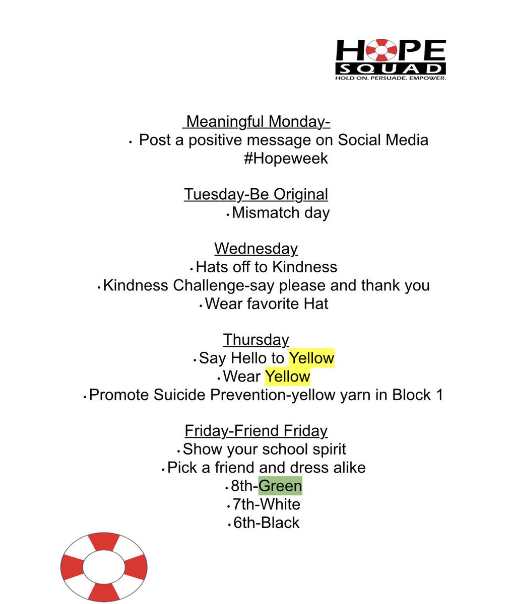 AIRootMiddleSc1's tweet photo. Next Week is Hope Week @AIRootMiddleSc1 
Show your school spirit and join in the movement of #Hopeweek https://t.co/dMSZ5IsGVY