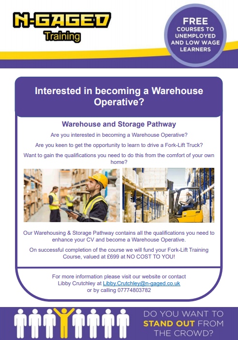 NGagedTraining's tweet image. Are you interested in becoming a Warehouse Operative? 
Are you keen to get the opportunity to learn to drive a Fork-Lift Truck?
We've got the course for you! Contact us now for more information  n-gaged.co.uk