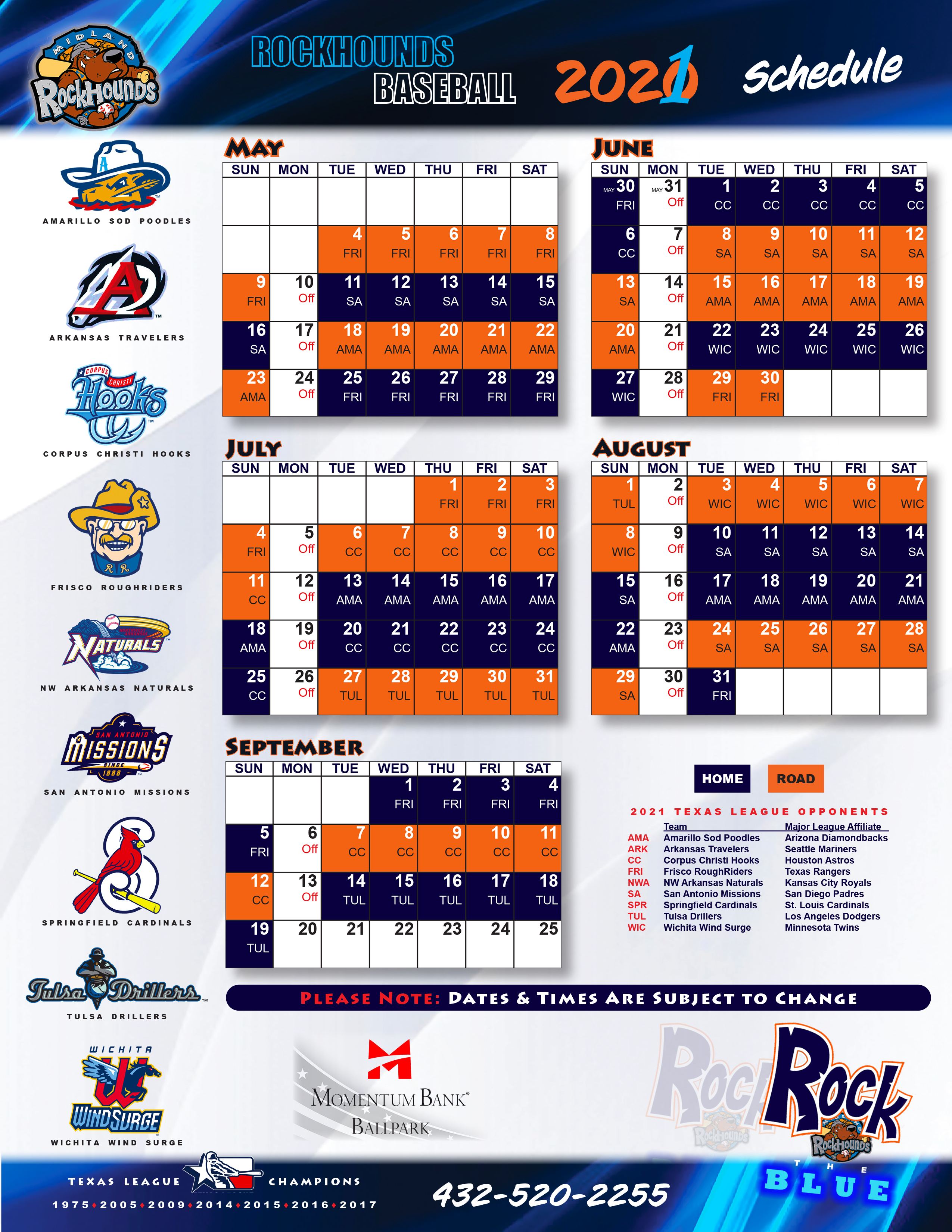 Midland Rockhounds 2022 Schedule Midland Rockhounds Twitterissä: "🚨2021 Schedule Announcement 🚨 Rockhounds  Baseball Returns To Momentum Bank Ballpark On May 11Th ⚾️ 🗓️:  Https://T.co/Sizghbakaa Https://T.co/Hozwdj0Nzk" / Twitter
