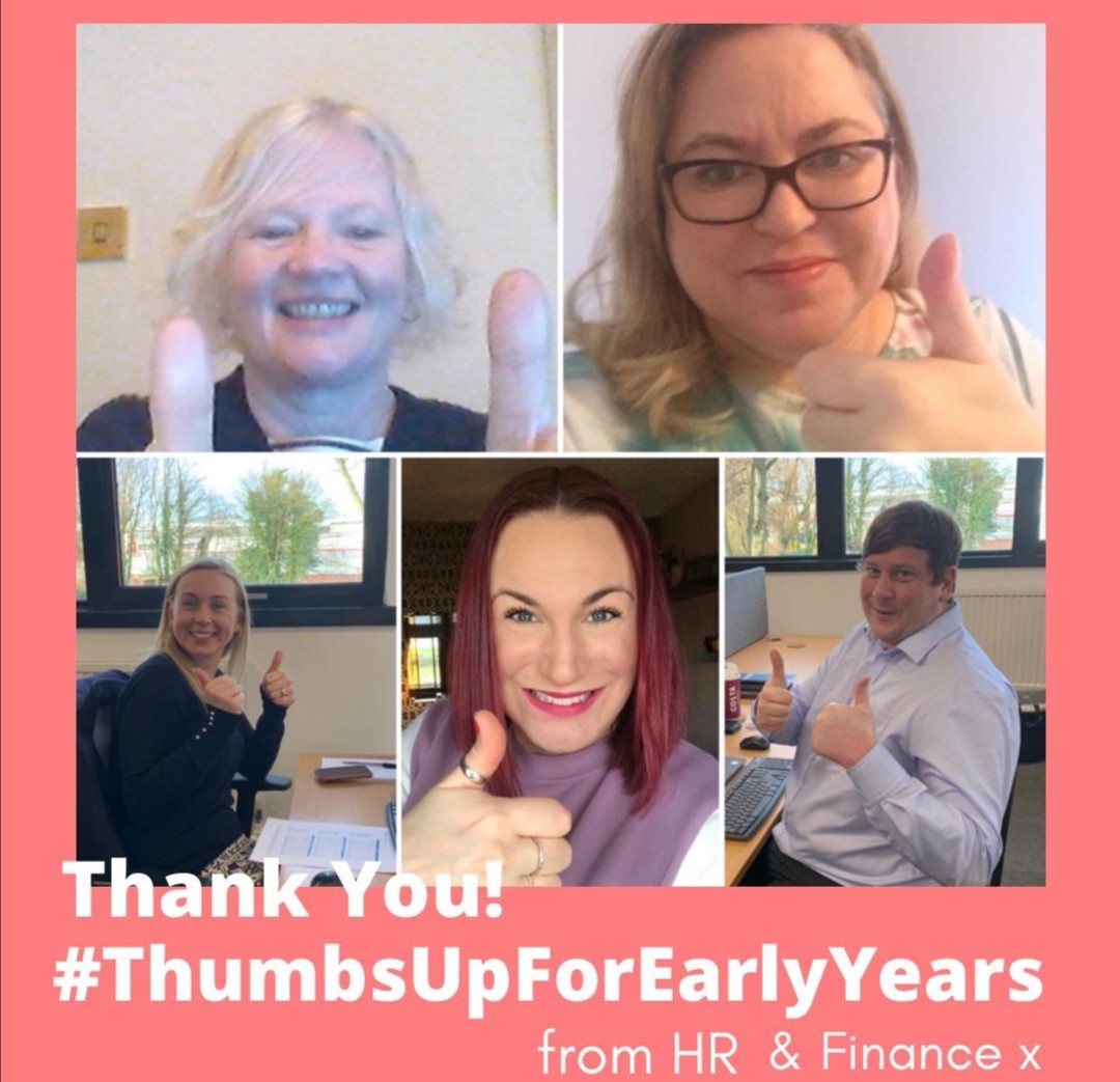 DunblaneNature's tweet photo. Our HR &amp; Finance team joining in and showing their support and #ThumbsUpForEarlyYears https://t.co/z87hzvZt8M