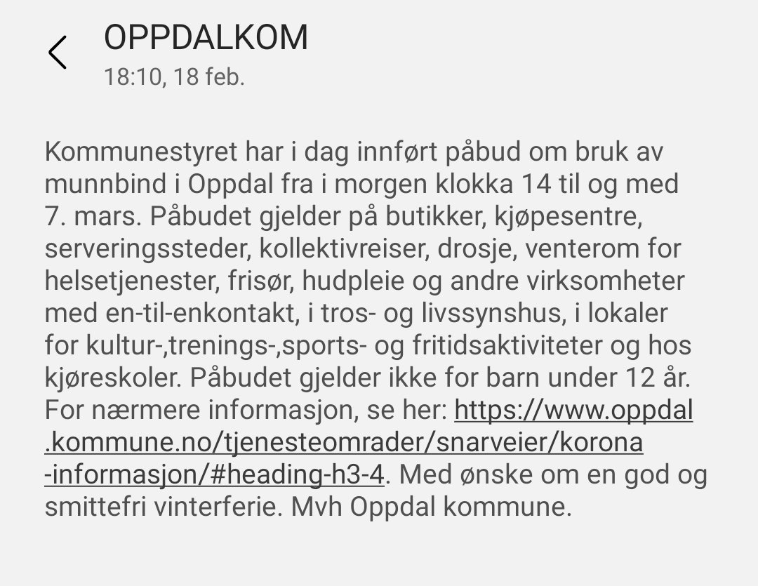 carlsbj's tweet image. Munnbind påbud i #Oppdal