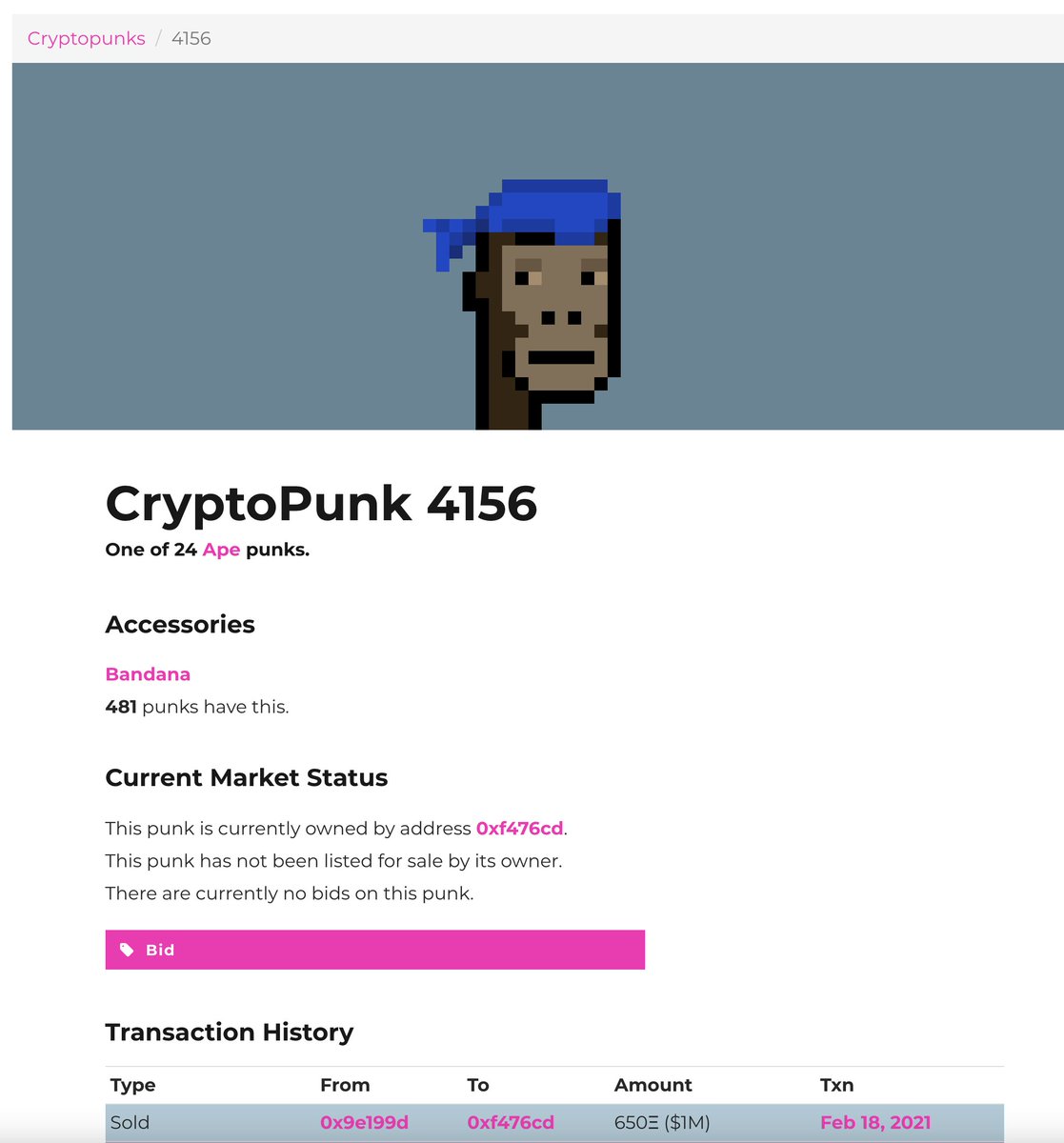 PeterJennings88's tweet photo. This ape #CryptoPunk sold for 650 ETH ($1,000,000) today #NFT https://t.co/dN4g1Bc313