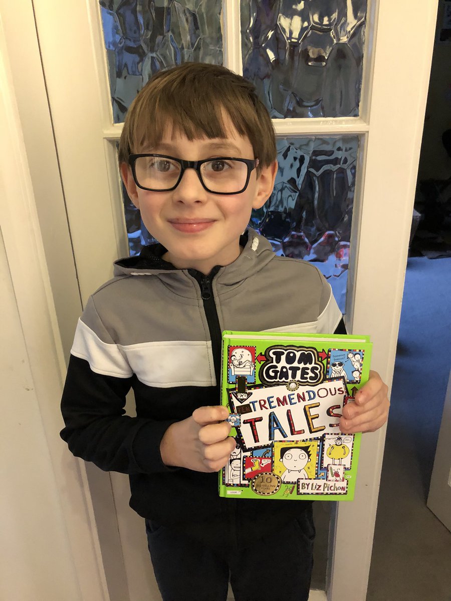 13rll's tweet photo. Someone’s happy to have received the new Tom Gates book @LizPichon @meadow_four https://t.co/ub3qM1EmzJ