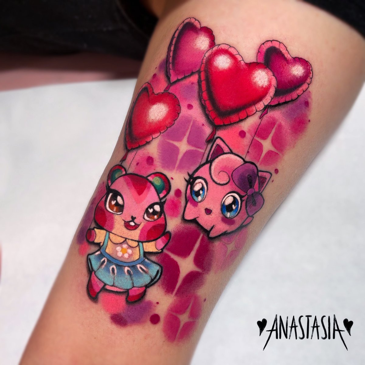 🍎 APPLE & JIGGLYPUFF 💖
Two best friends floating around in a pink paradise ☺️✨
I loved tattooing these babies, which one is your favorite Animal Crossing villager? 🌸
#animalcrossing #AnimalCrossingTattoo #ACNH #tattoo #kawaii #kawaiitattoo #pokemon
