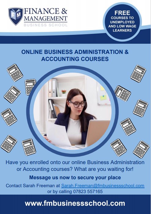 🔔Are you looking to step into the Finance world?🔔

Our online Accounting and Business Administration courses could be just what you are looking for.

Visit our website for more information fmbusinessschool.com or contact Sarah Freeman at sarah.freeman@fmbusinessschool.com