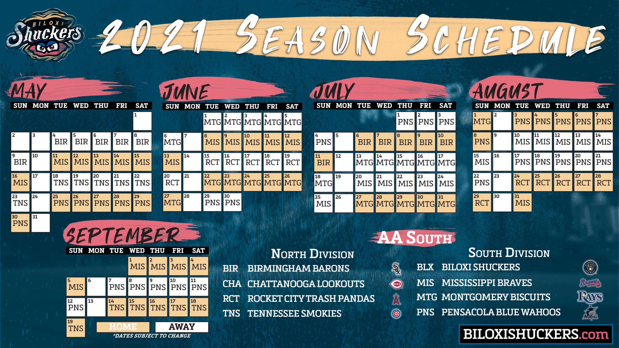 Biloxi Shuckers on Twitter "Before anyone asks, here's a calendar view