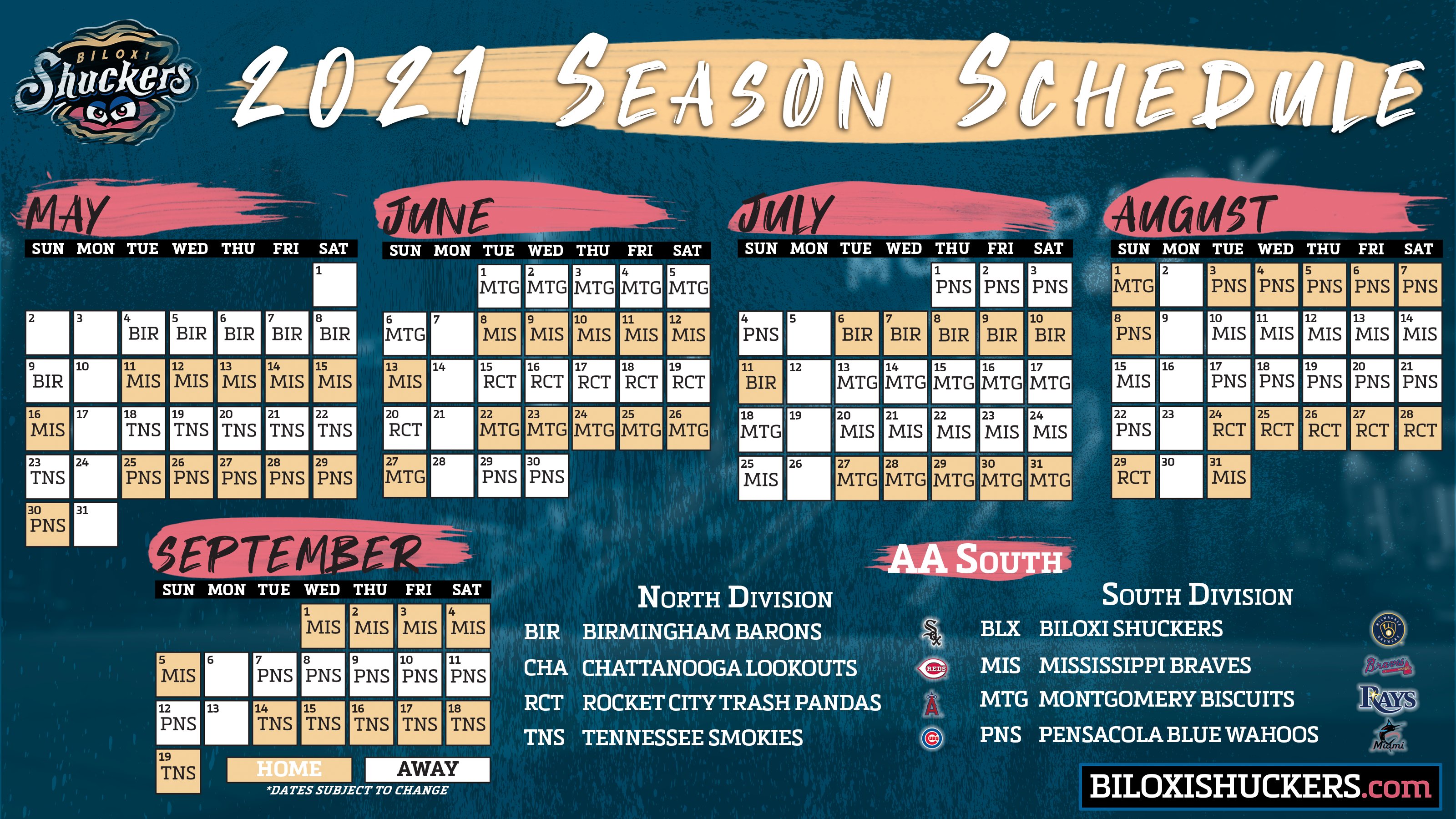 Biloxi Shuckers on Twitter "Before anyone asks, here's a calendar view