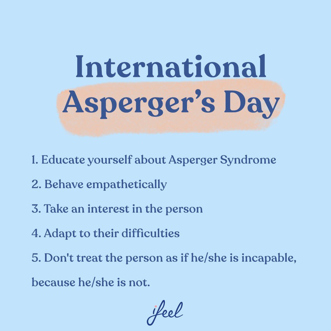 International Asperger’s Day is celebrated on the 18th of February each year. 

💪🏻 The day aims to raise awareness about the condition, educate the general population and highlight the challenges people with Asperger’s face.

#Asperger #InternationalAspergersDay