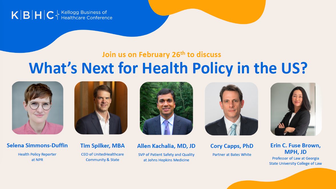 KelloggBHC's tweet photo. What can we expect the Biden administration’s priorities to look like? What are the implications for players across the healthcare ecosystem? Join #kelloggbhc2021's Healthcare Policy Panel to explore these questions with stakeholders across both public and private sectors! https://t.co/OwBSA3IIBq