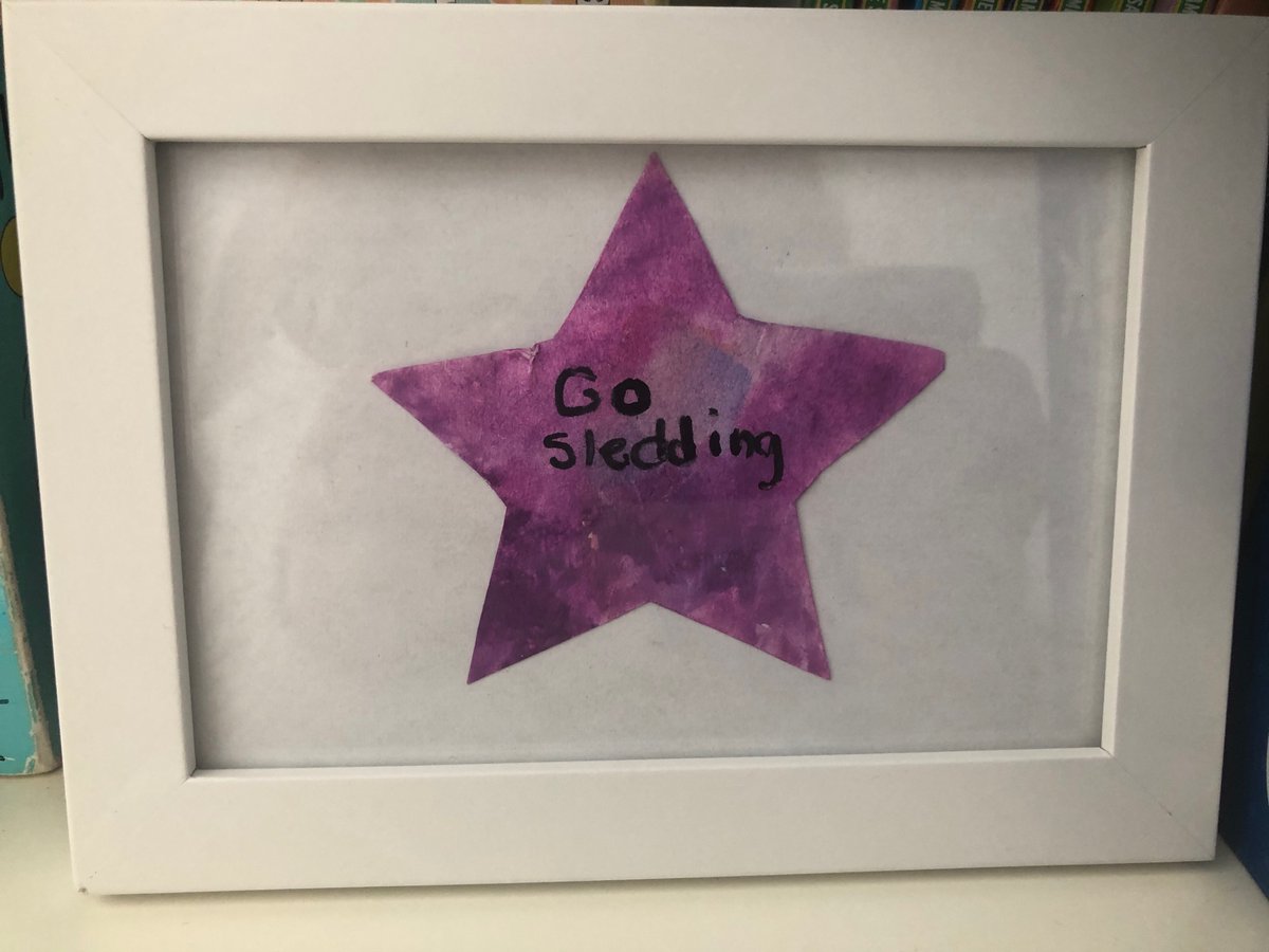 kkirkup's tweet photo. My daughter’s New Year’s resolution at daycare was so hopelessly innocent, I decided to frame it. I will hang on to things like this for the teenage years. #gosledding https://t.co/w8okQPSCZl
