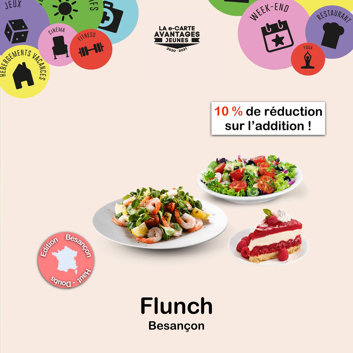 Tu sais pas quoi manger cet aprem ? Bénéficie de 10 % de réduction sur l'addition chez flunch 📍 Besançon grâce à ta e-Carte Avantages Jeunes 🚸

➡️ avantagesjeunes.com/avantage/31209

🌐 Connecte toi sur Avantages Jeunes et retrouve tous les avantages près de chez toi!