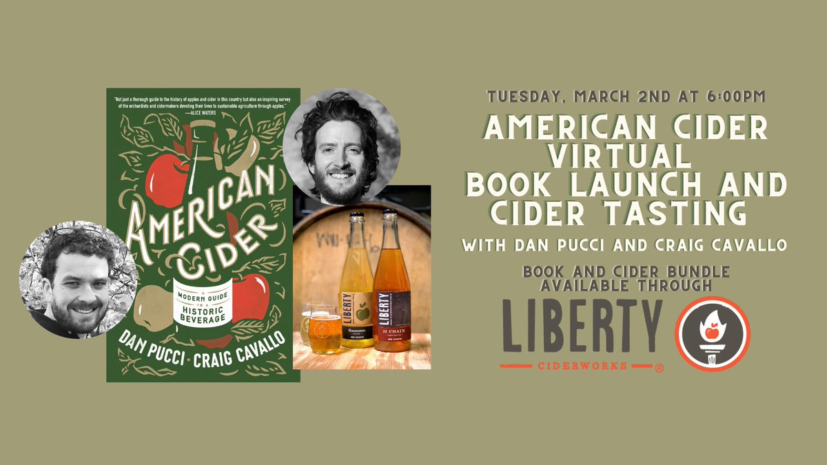 Tuesday! Join Dan Pucci and Craig Cavallo to launch their book AMERICAN CIDER with <a href="/auntiesbooks/">Auntie's Bookstore</a>, in partnership with <a href="/LibertyCider/">Liberty Ciderworks</a>! Register here: 
auntiesbooks.com/event/virtual-…
