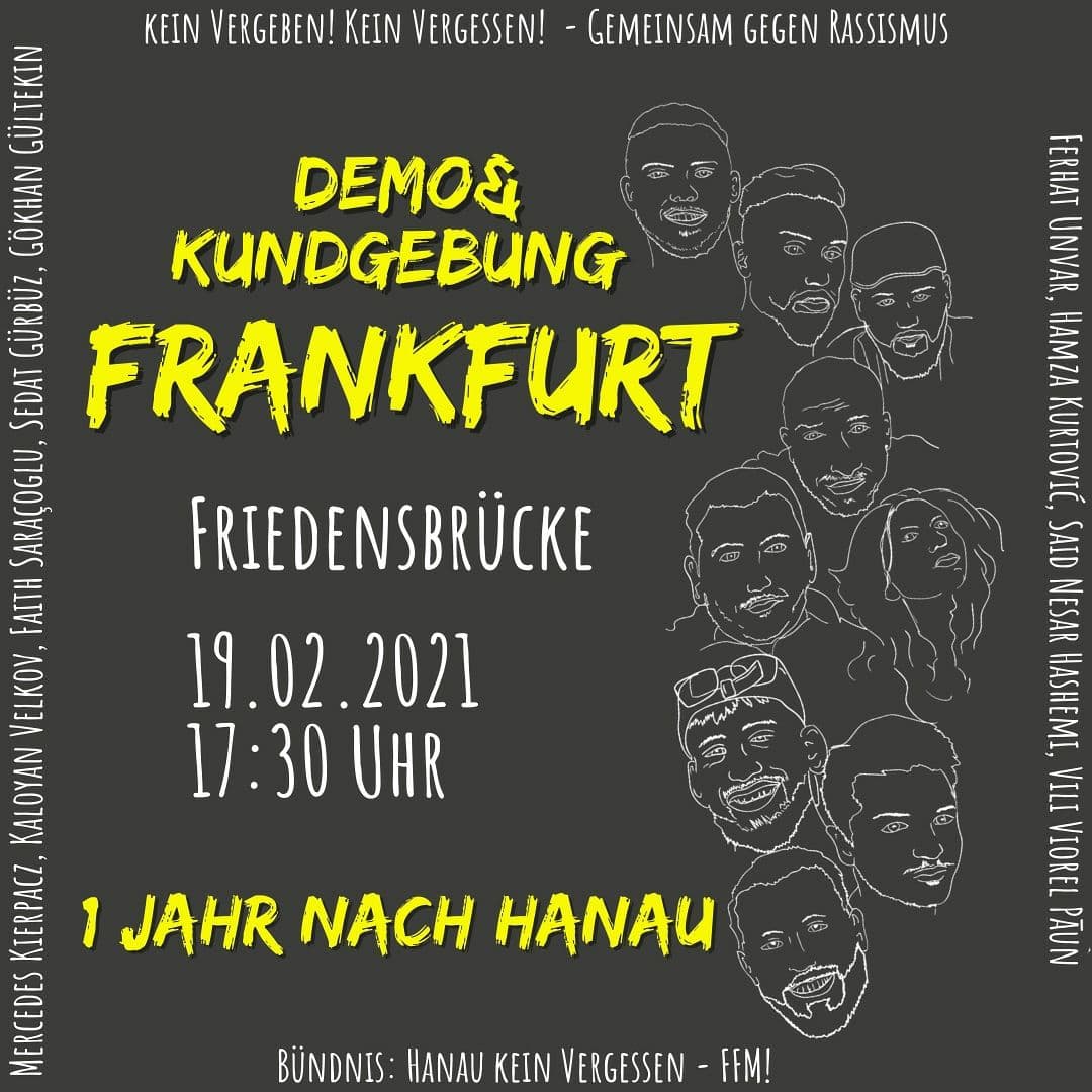 AnnetteLudwig's tweet photo. @martina069ffm sehen wir uns morgen mit @TillJotzo mit #unendlichvielmut wollen wir gedenken an #hanau und wir wollen ihre Namen nicht vergessen. #theytheirnames #KeinVergessen #KeinSchlussstrich https://t.co/W3jRRmLZqR