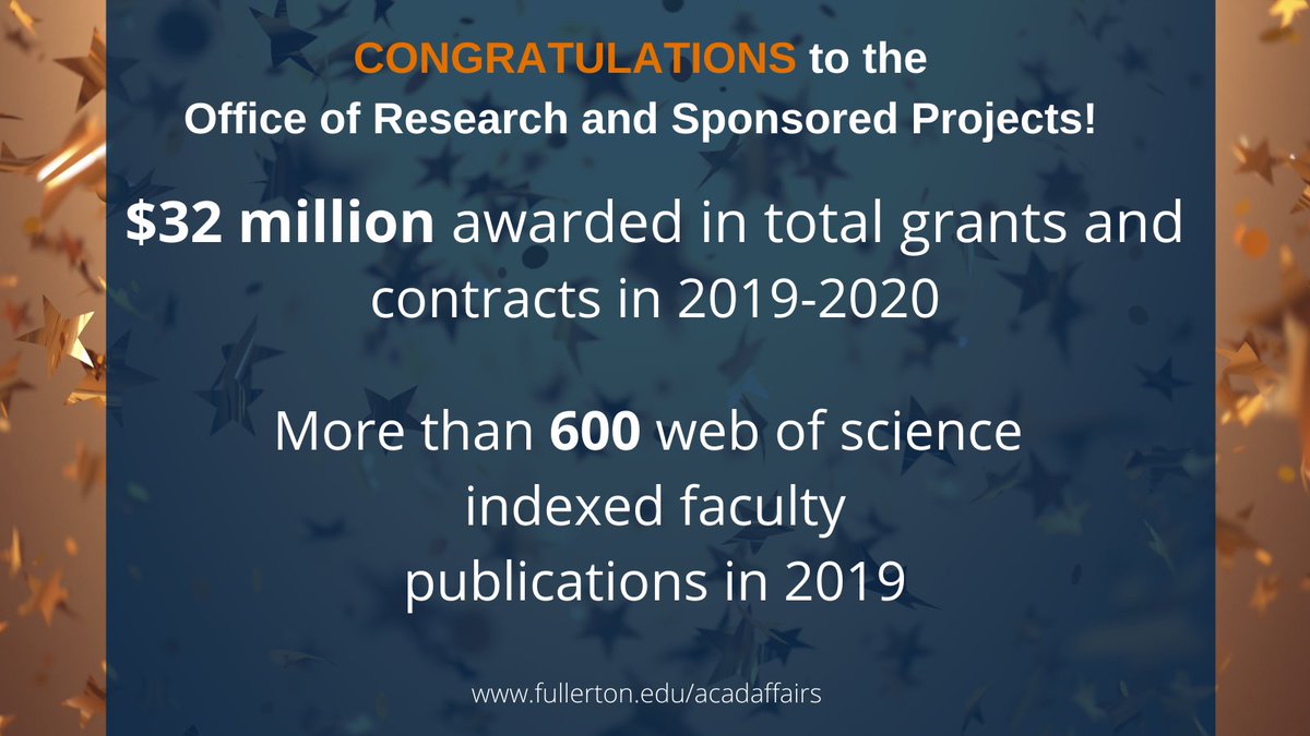 Congratulations to the Office of Research and Sponsored Projects! CSUF researchers were awarded $32 million in total grants and contracts in 2019-2020. Click on the link to read about their accomplishments in the ORSP annual report that was just released. 
fullerton.edu/doresearch/new…