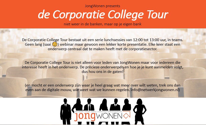 We zien het nog niet zo snel gebeuren dat we weer bij elkaar kunnen komen en eerlijk gezegd zijn we ook een beetje webinar-moe... daarom organiseren we de komende tijd de Corporatie College Tour! Meer info volgt 😊