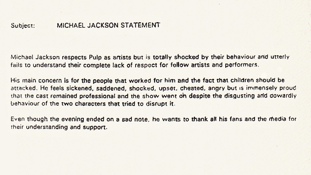 The same day a faxed statement from Jackson’s record label referenced children being “attacked”. 9/31