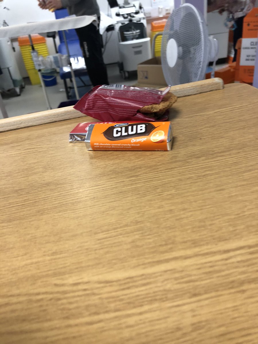 ChurchTotton's tweet photo. The obligatory Orange club biscuit if you know you know #platelets #tripledonation https://t.co/JIi93DSPW8. Be safe everyone ❤️@ChurchTotton https://t.co/9RenW6SHV8