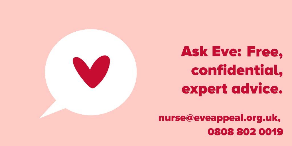 If you have spotted any of these symptoms or have a question about your gynae health, you can always  #AskEve on nurse@eveappeal.org.uk or 0808 802 0019, for free, expert and confidential advice.Find more info on our website:  https://buff.ly/2RW3Hr4&nbsp;