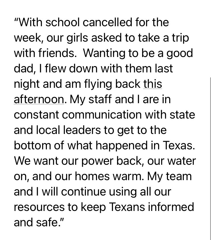 JulieFineTX's tweet photo. Statement from Sen. Cruz on trip to Cancun. https://t.co/2BJXrQLFec