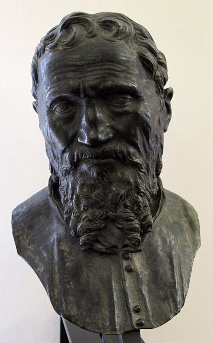 We know from records he eschewed luxuries, dressed slovenly & took little care over his appearance. He even exhibited a badly broken nose. Here’s a bust of him by Volterra (1564-6). He was deeply religious but also gay. He sublimated his urges in his art.