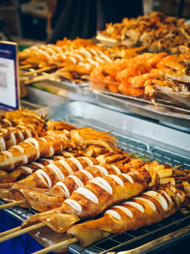 กุ้งเผากดรี               ปลาหมึกย่างกดเฟบ