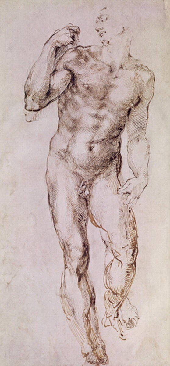 He was a committed Roman Catholic, which was at odds with his sexuality & which I think caused him great anxiety. He sublimated his emotion in his art (as far as we know) & created a series of astonishingly sensual male nudes, especially in drawings. Male Nudes (1500s)