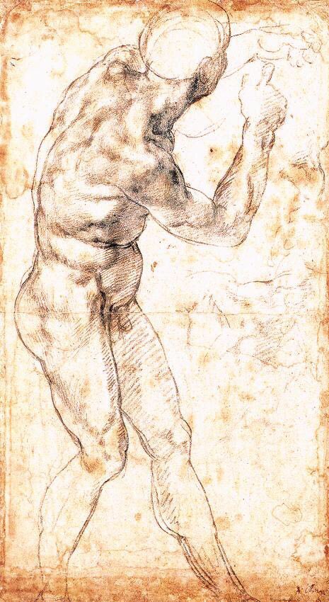 He was a committed Roman Catholic, which was at odds with his sexuality & which I think caused him great anxiety. He sublimated his emotion in his art (as far as we know) & created a series of astonishingly sensual male nudes, especially in drawings. Male Nudes (1500s)