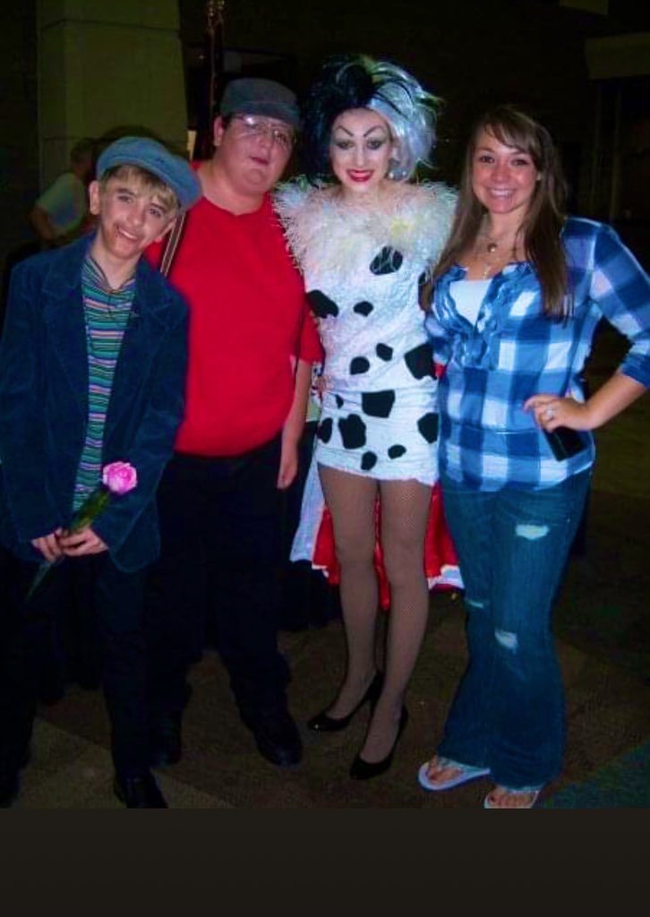 JacobyClingman's tweet photo. In honor of the new #Cruella trailer, here’s a throwback Thursday to the joy of Community Theatre.  Love these people 101%! 🖤 🤍 https://t.co/3ZGDGsV9r6