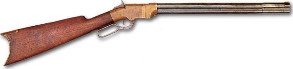 The earliest lever-action rifle that resembles the Winchesters we're familiar with is the Volcanic Repeating Rifle. Its prototype dates to 1848 but it wasn't sold until the 1850s & only a few thousand were made. Manco has one in For a Few Dollars More but never fires it