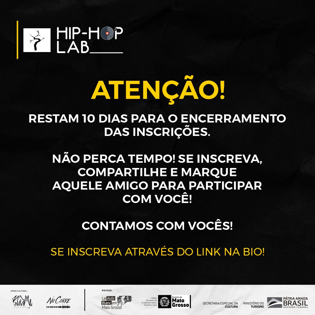 hiphoplabmt's tweet photo. Já sabe, né? Não mosca e cola com nós!

#hiphop #hiphopbrasil #araguaia #barradogarças #matogrosso #rap #repente #breakingdance #capoeira #discotecagem #grafite #aldirblanc #nucorre #bdm https://t.co/mAKWJvebtV