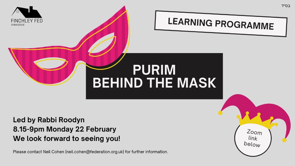 🎭 Please us for this Purim Shiur on Monday evening 🎭