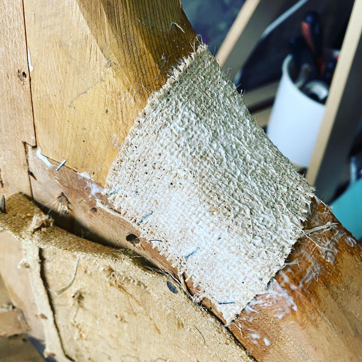 HallidayDesigns's tweet photo. All the time, love and care that happens on your upholstery that is unseen. Bandages and revealing the true shape of the piece covered up now to restore to their original beauty. Using quality materials and techniques. #restoration #upholstery #unseenwork #bespoke https://t.co/CaSqrq3ezp