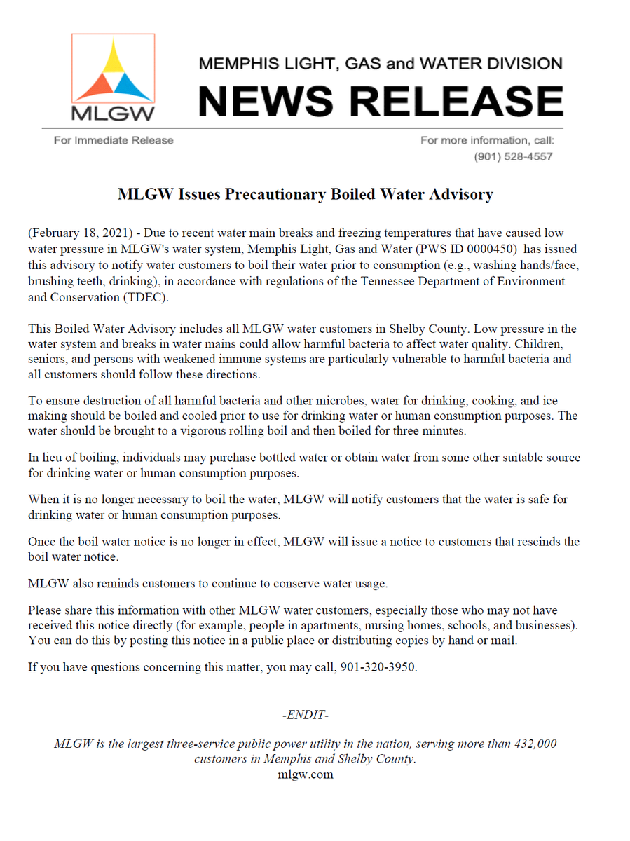 Mlgw Boil Water Notice Map Mlgw On Twitter: "Due To Recent Water Main Breaks And Freezing Temperatures  That Have Caused Low Water Pressure In #Mlgw's Water System, Memphis Light,  Gas And Water (Pws Id 0000450) Has Issued