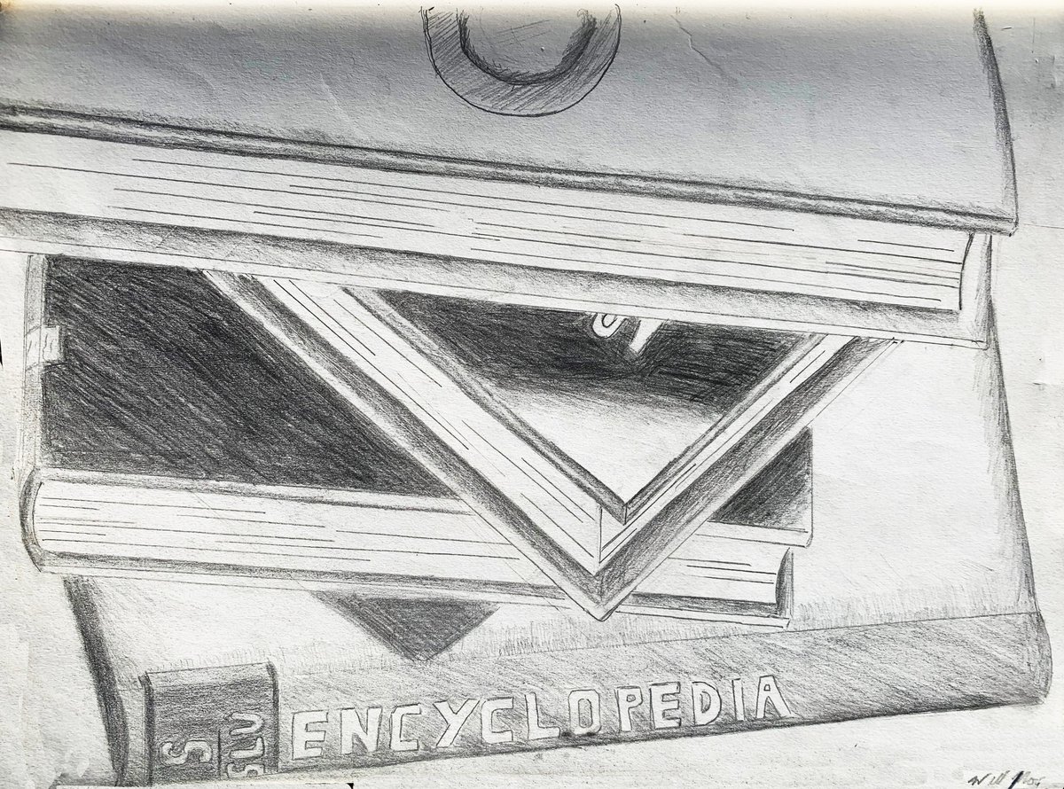 This sketch shows my age, but I love the nostalgia it brings back. We had this old set of encyclopedias that grew dust for years until I drew this back in high school.   We have the entire history of the world at our fingertips. Knowledge is power - what are you gonna do with it?