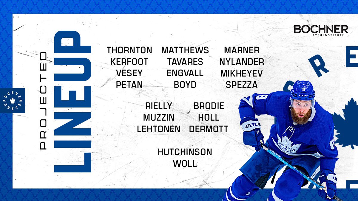 MapleLeafs's tweet photo. A look at tonight’s Leafs lines.

#LeafsForever | @bochnereye https://t.co/yQBOk7UvrK