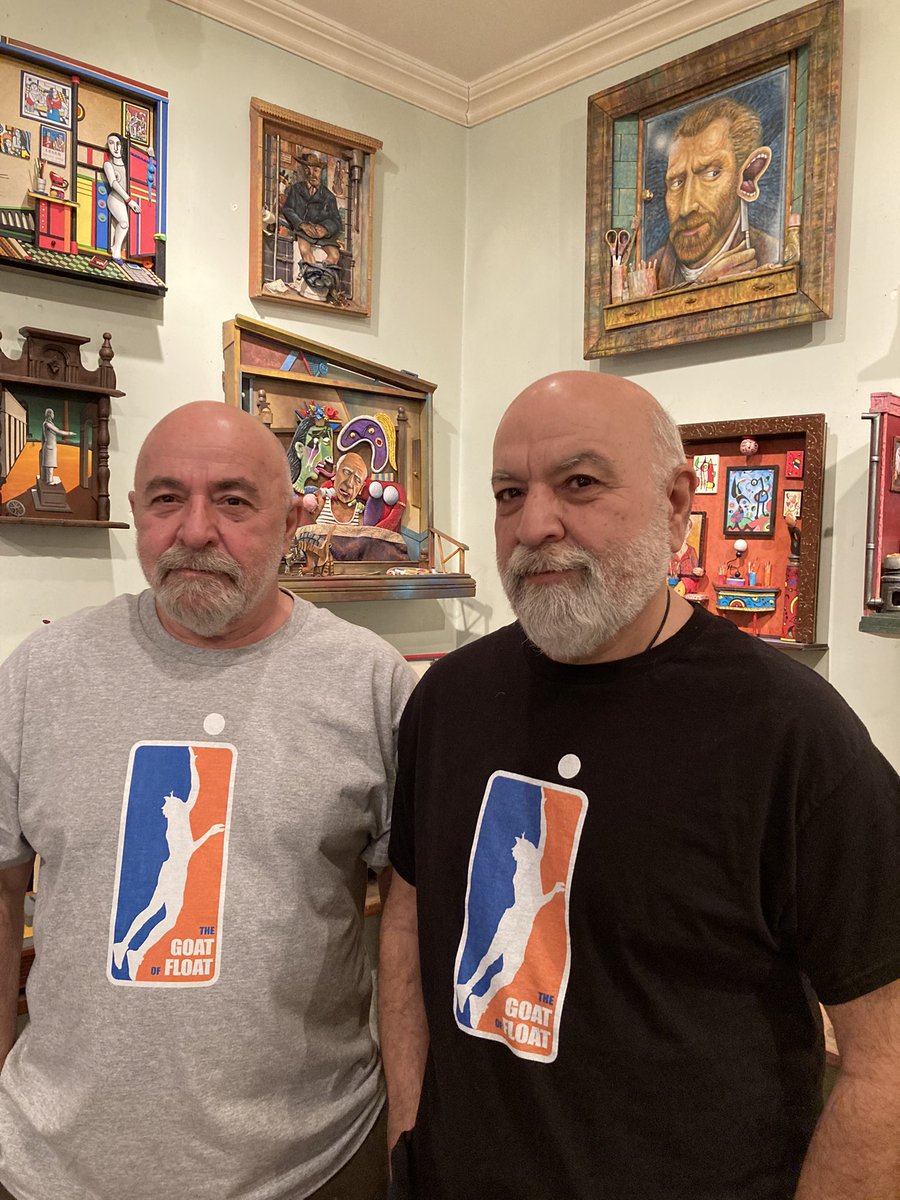BockerBackpages's tweet photo. The Dilakian Brothers, Hovo and Gago, in their NYC art studio rocking that #GOATofFLOAT drip. They’ve been diehard Knicks fans since they first came to New York from Armenia in the early 80’s 🙌🔥🎨 #Knicks #Artists #NewYorkForever https://t.co/Kj4DzlIBxW