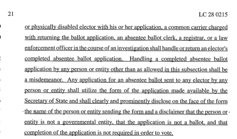 This section is big:-Earliest request for absentee ballot is 11 weeks before election, latest is 2 Fridays before election-Application has DL# or state ID# or copy of photo ID, both paper+online-No gov't/elections office can directly send an absentee ballot application