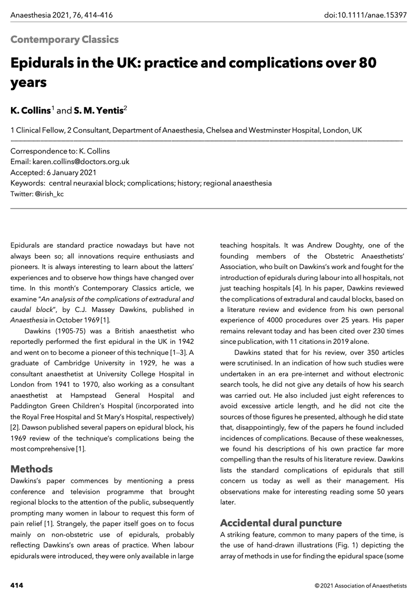 Anaes_Journal's tweet photo. 🔐Epidurals in the UK: practice and complications.

To celebrate our 75th anniversary, we will be taking an important paper from each decade and describing its relevance to current practice. This month, @irish_kc and Steve Yentis take on the 1960s! 

🔗https://t.co/7Z9EwbMzA7 https://t.co/wMnzUtL854