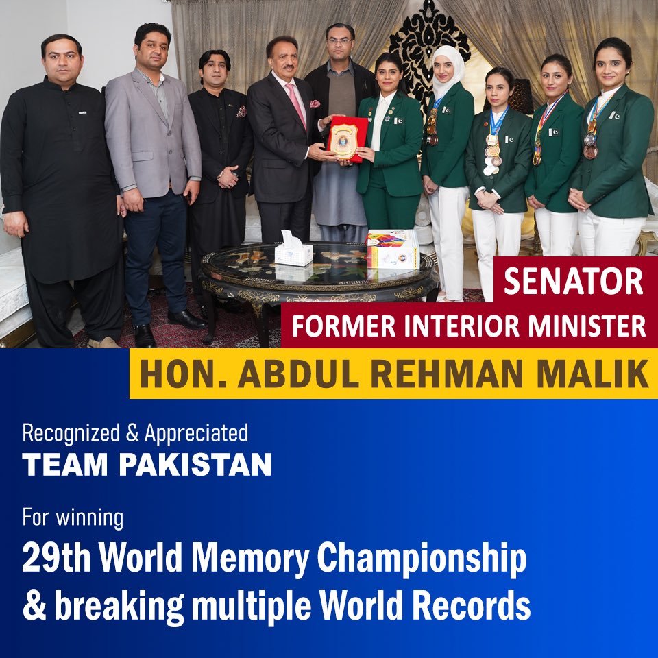 FuturisticLearn's tweet photo. Team Pakistan invited by Honorable Abdul Rehman Malik, Pakistan Senator, Former Interior Minister.
@SenRehmanMalik
#SaniaAlam #EmmaAlam #ShomieAlam #KisaZehra #AbeerahAther #IHMDI #COFW #FLNow #Achievements #GoldMedalist #Champion #Pakistan #Gratitude #DrAlam #Memory #Senator https://t.co/msqogeY0rd