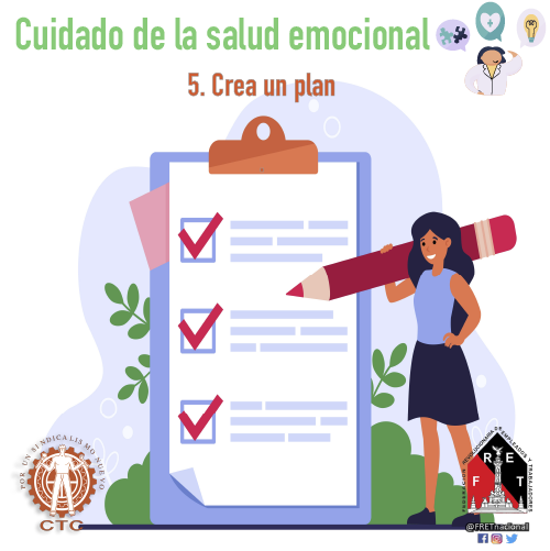 FretNacional's tweet photo. #PorUnaReciprocidadLaboral promovamos el Cuidado de la #SaludEmocional.  
5.-Crea un plan
Márcate objetivos con una rutina diaria o semanal. https://t.co/kFA2Iki9Gs