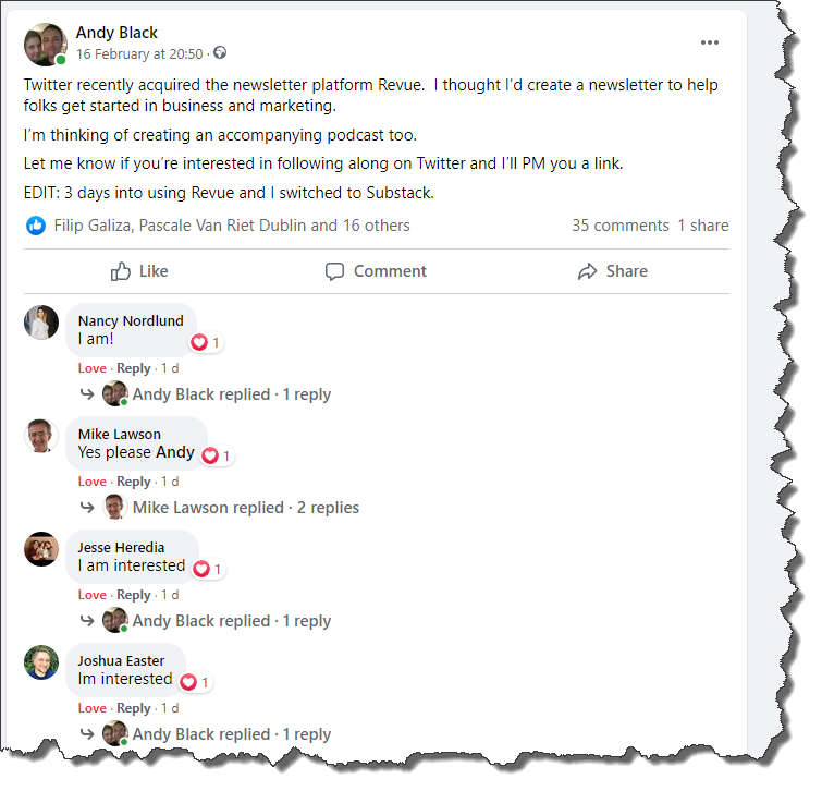 A few days ago I posted a "Raise Your Hand" thread on Facebook. It got some good responses so I went ahead and started the new newsletter.
