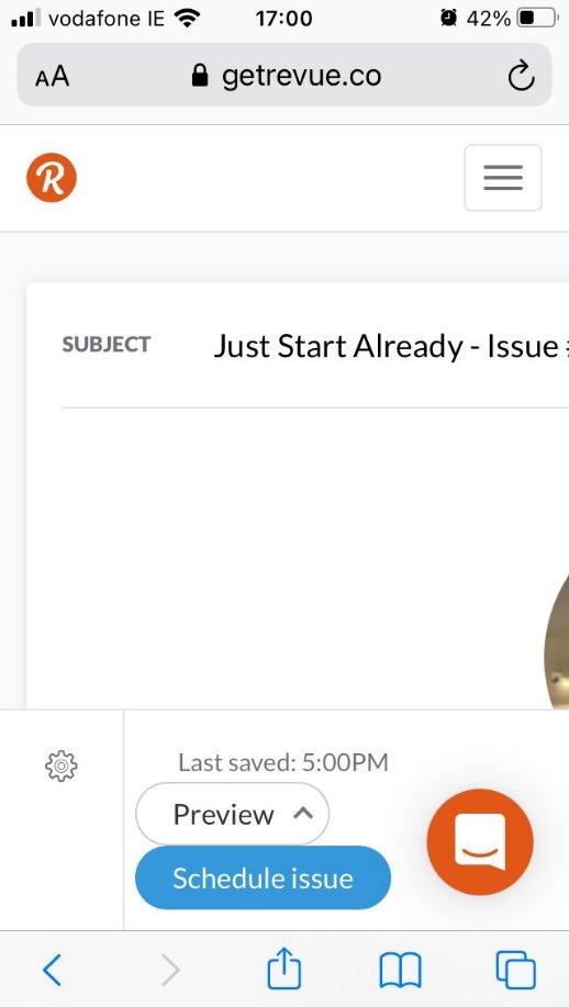This is what you see when you try to publish on your mobile using Revue. Not great.