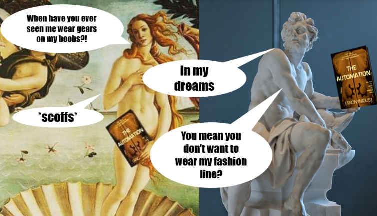 CircoFootnotes's tweet photo. These are getting dumber ⚙⚙⚙ #GreekGods #TheAutomation #Hephaestus #Aphrodite #incorrectgreekmyths #Comics #comicstrips #myths https://t.co/66DmJdeYgX