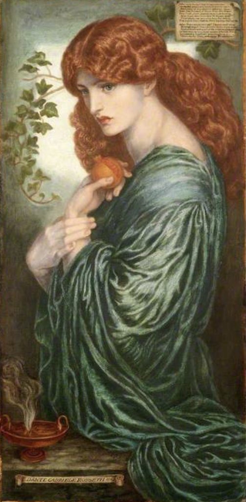 5/5 Finally, Proserpine painted by Dante Gabriel Rossetti in 1882. He made many copies of this painting and the model was his mistress Jane Morris. She holds a pomegranate in her hand. This version of the painting is in  @BM_AG