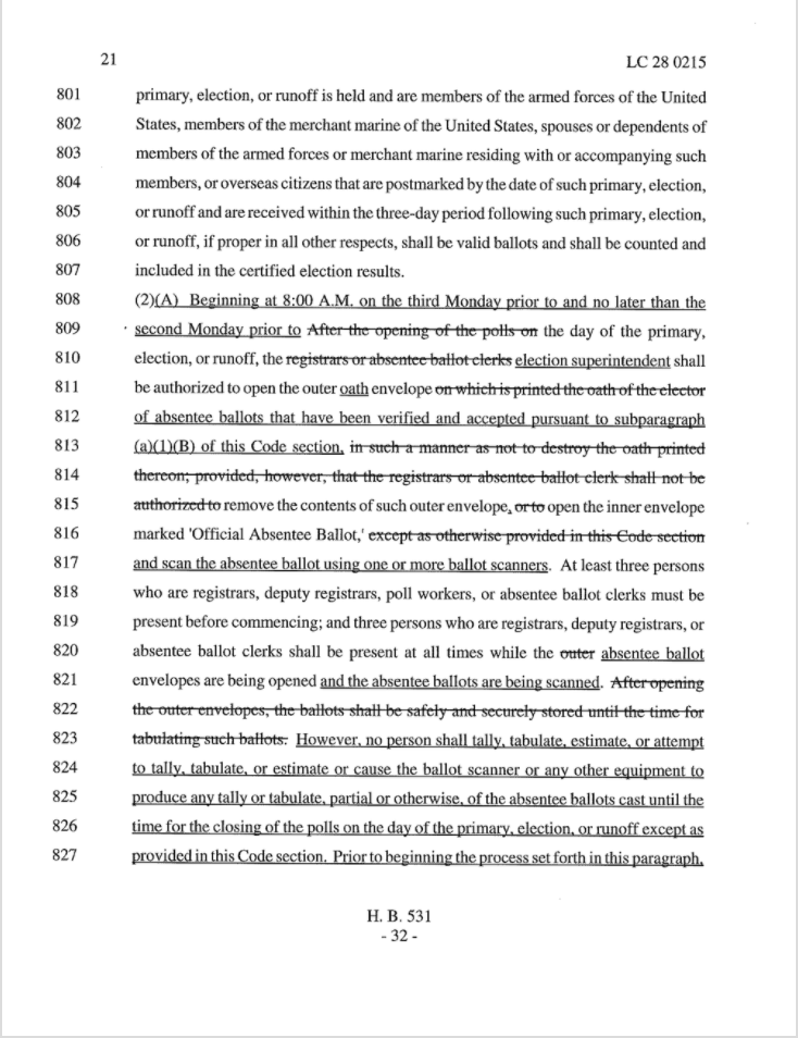 This section gets rid of signature verification, because election workers would be verifying DL # or SSN and Date of Birth.Also, allows counties to begin processing absentee ballots no earlier than two weeks before election and no later than a week before.