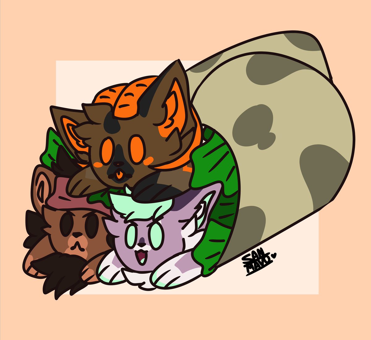 sanmavo's tweet photo. Drawing of me and da bro's in a burito https://t.co/u77jyojhiF