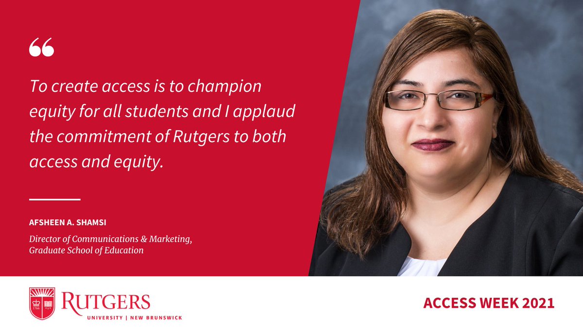 RutgersNB's tweet photo. "To create access is to champion equity for all students, and I applaud the commitment of Rutgers to both access and equity." -Afsheen A. Shamsi, @RutgersGSE
#RUAccessWeek https://t.co/N5gC7oPTFj
