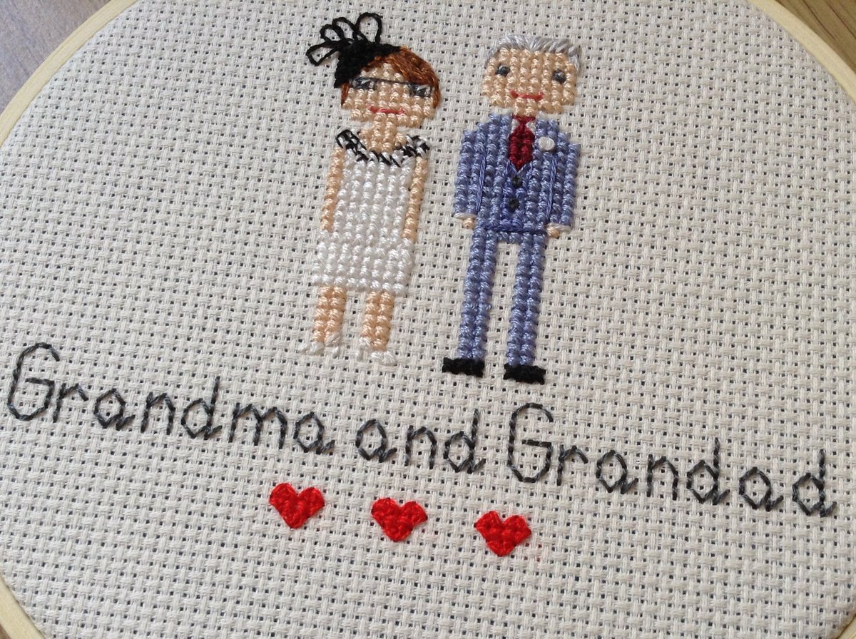 STown_stitches's tweet photo. I'm going to try and get this twitter account up to date and post recent portraits I have been making! This Grandma and Grandad portrait was the cutest! #htlmphour #htlmp #womaninbizhour #crossstitch #stitchportraits #creativebizhour https://t.co/buVZIFlMqA