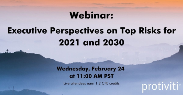 Join us February 24 at 11a.m. to learn the #TopRisks on the minds of global boards of directors and executives for 2021 and 2030. Register today! <a href="/Protiviti/">Protiviti</a> <a href="/roberthalf/">Robert Half</a> bit.ly/3dmFQh7